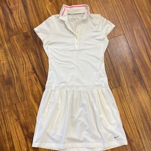 Nike White Polo Tennis Dress with Pink Collar Trim
